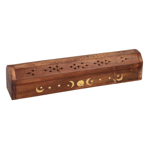 Wooden Incense Box Burner - Triple Moon 30.5cm