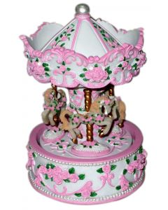 Pink and White Musical Horse Carousel 6"