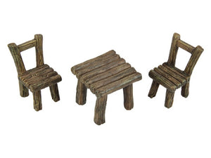 Set of 3 Fairy Garden Table & Chairs Log Design