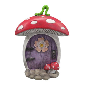 Mushroom Fairy Door with Pink Flower