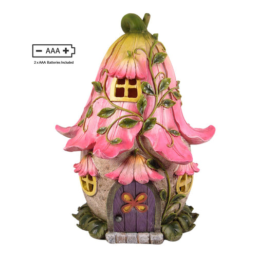 Pink Flower Fairy House LED Light-Up 25cm