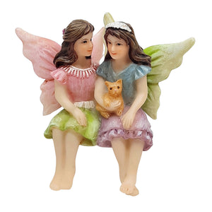 Fairy Sisters Sitting with Kitten
