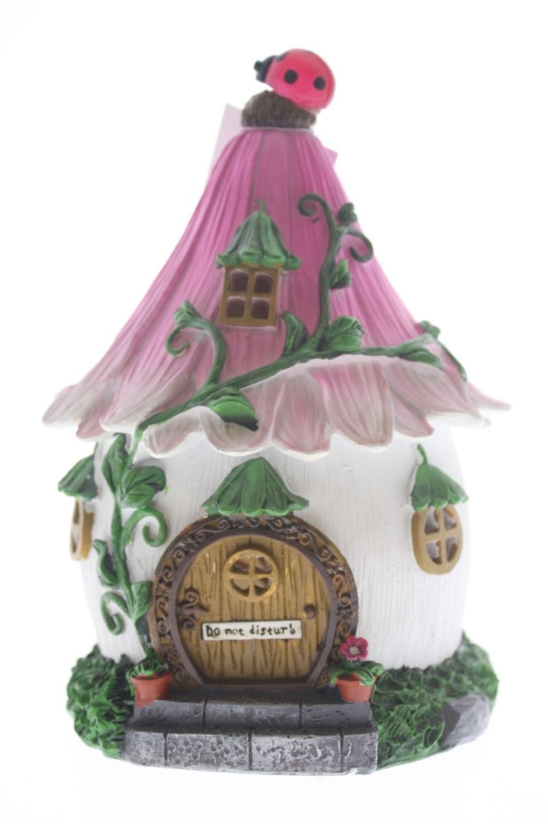 Pink Flower Solar House with Lady Bug  FV344