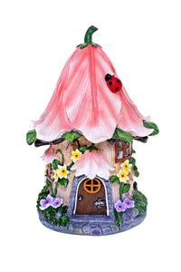Pink Fairy Flower Solar House 25cm with Lady Bug