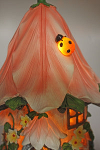 Pink Fairy Flower Solar House 25cm with Lady Bug