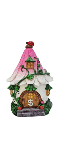 Pink Flower Fairy House Savings Money Box