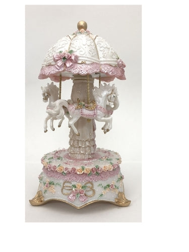 White Gold and Pink Horse Carousel 22cm
