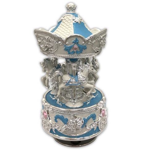 Blue & Silver Plated Horse Carousel 15cm