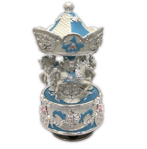 Blue & Silver Plated Horse Carousel 15cm