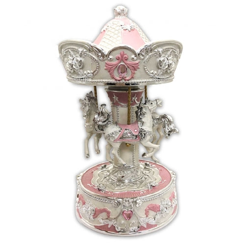 Pink & Silver Plated Horse Carousel 15cm